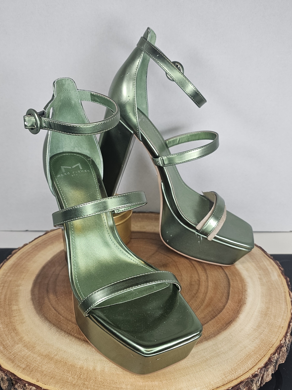 Marc Fisher Metallic Green Platform Strappy Sandals